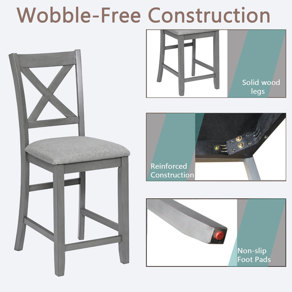 English Elm Counter Height Chairs Set Of 4 - Stylish Gray Barstools With Padded Seats For Dining & Comfort W1998126382