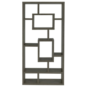 English Elm Weathered Geometric 10-Shelf Open-Back Bookcase with Mixed White Cappuccino Finish, 70.75" H B062P153821