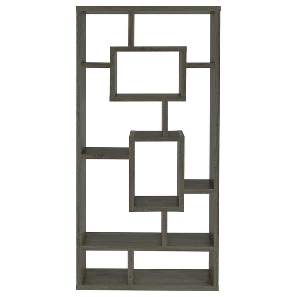 English Elm Weathered Geometric 10-Shelf Open-Back Bookcase with Mixed White Cappuccino Finish, 70.75" H B062P153821