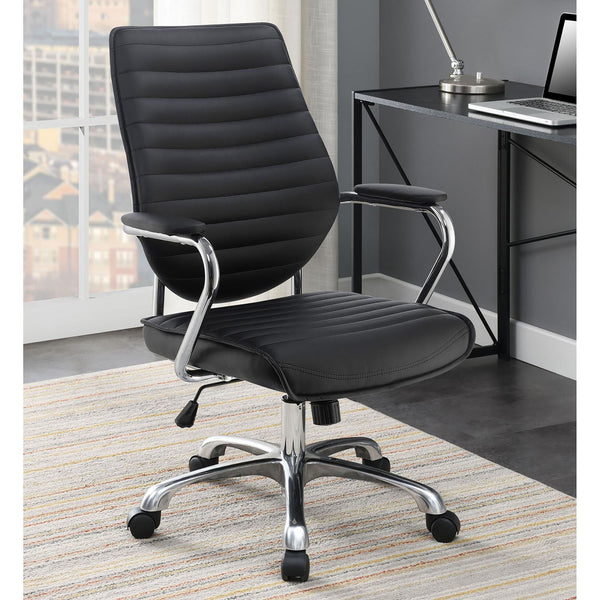 English Elm Black Height Adjustable Swivel Office Chair – Sleek Chrome Accents, Ergonomic Comfort & Modern Style B062P153797