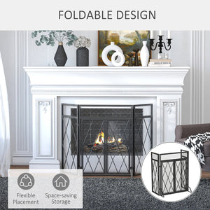 English Elm 3-Panel Folding Fireplace Screen with Double Doors — Heavy-Duty Steel Spark Guard 47.25"x31" Black W2225P155588