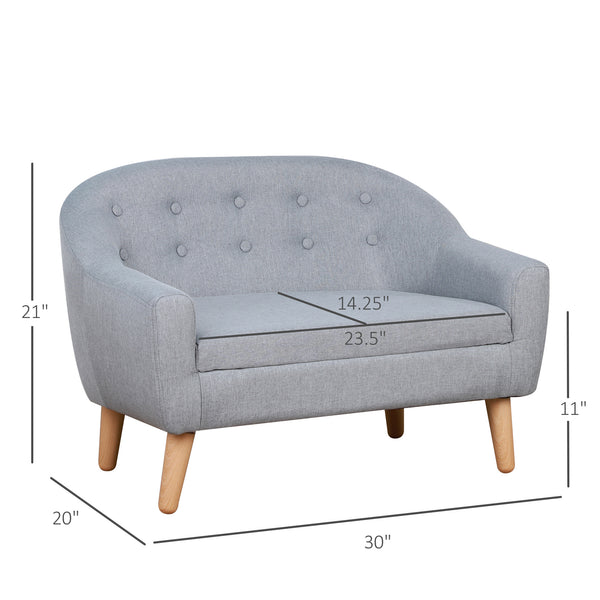 English Elm 2-Seat Kids Sofa Linen with Wooden Frame, Cozy 11" Seat for Ages 3-7, Durable Lightweight Gray W2225P155611