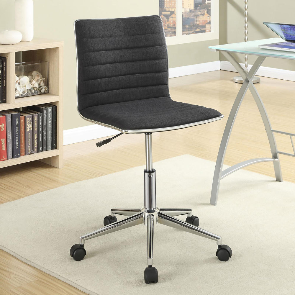 English Elm Black Armless Office Chair With Chrome Base, Adjustable Height & Smooth Casters For Modern Workspaces B062P153794