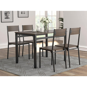 English Elm Dark Brown 5-Piece Dining Set with Matte Black Accents — Compact Transitional Table & 4 Chairs, Durable Metal PVC Finish, Space-Saving Design For Stylish Small Dining Rooms B062P153838