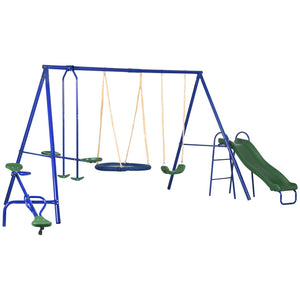 English Elm 616 Lbs Steel A-frame Backyard Playset with Saucer Swing Slide Seesaw and Glider W2225P155612