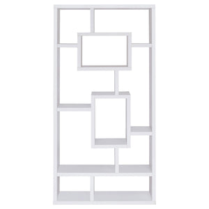 English Elm White Geometric 10-Shelf Open Back Bookcase with Interlocking Cubes Modern White Cappuccino Gray Finish B062P153818