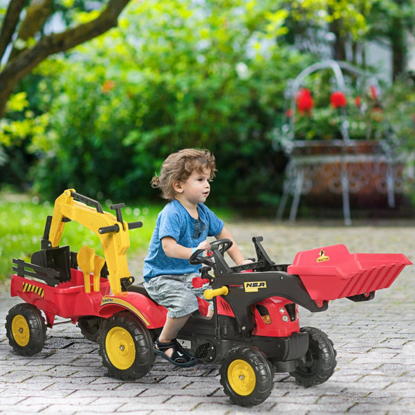 English Elm 3 in 1 Kids Pedal Ride on Excavator Bulldozer Toy with Detachable Cargo Trailer W2225P155625