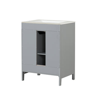 English Elm 24" Bathroom Vanity with Sink Solid Wood & Ceramic Top, Modern Freestanding Cabinet with Drawers Grey N725P351849E