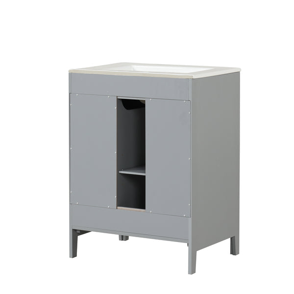 English Elm 24" Bathroom Vanity with Sink Solid Wood & Ceramic Top, Modern Freestanding Cabinet with Drawers Grey N725P351849E