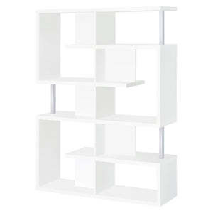 English Elm White 5-Tier Geometric Bookcase with Chrome Accents – Modern White Storage Shelves, 63.25"H Stylish Display for Books & Decor B062P153839