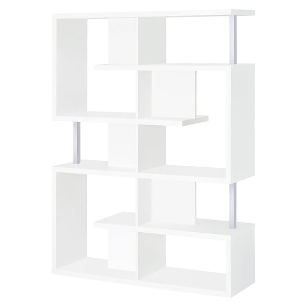 English Elm White 5-Tier Geometric Bookcase with Chrome Accents – Modern White Storage Shelves, 63.25"H Stylish Display for Books & Decor B062P153839
