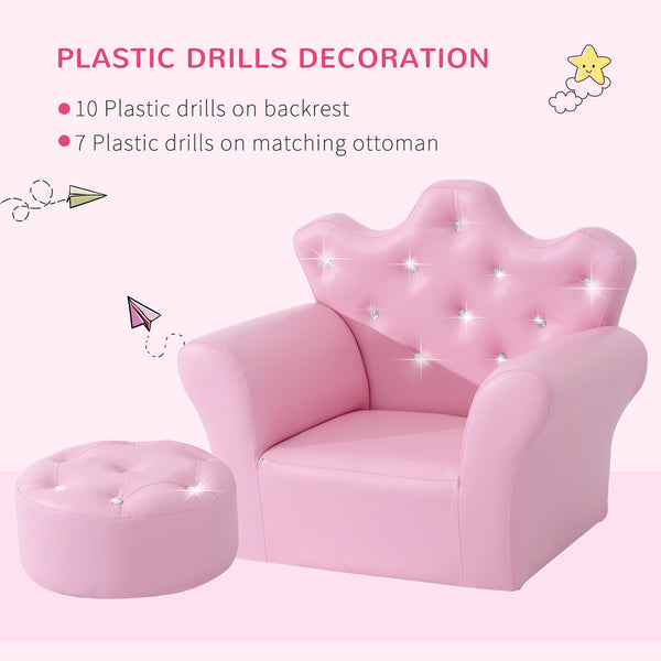 English Elm Kids Sofa Set - Enchanting Upholstered Armchair With Footstool For Toddlers, Pink Princess Design W2225P155607