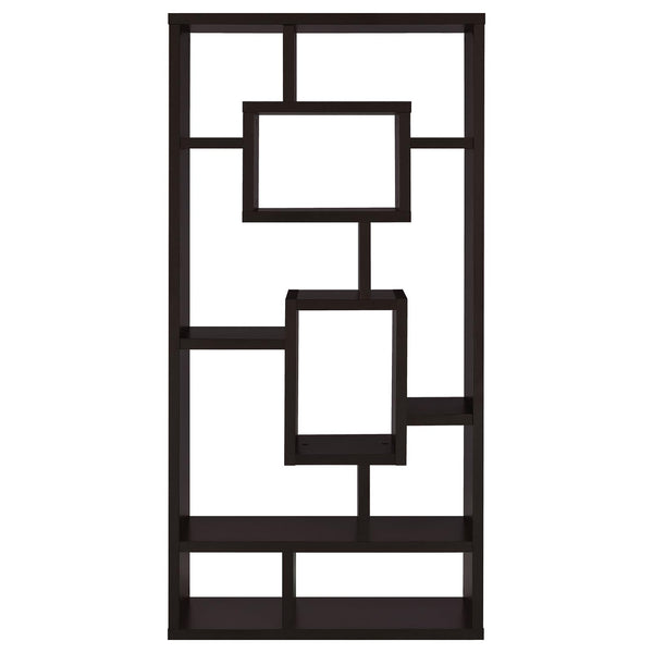 English Elm Cappuccino Geometric 10-Shelf Open Back Bookcase — White, Cappuccino & Grey Finish, Modern Display Organizer B062P153823