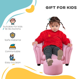 English Elm Kids Sofa Set With Footstool - Comfy Pink Upholstered Armchair For Toddler Playroom & Nursery Fun W2225P155608