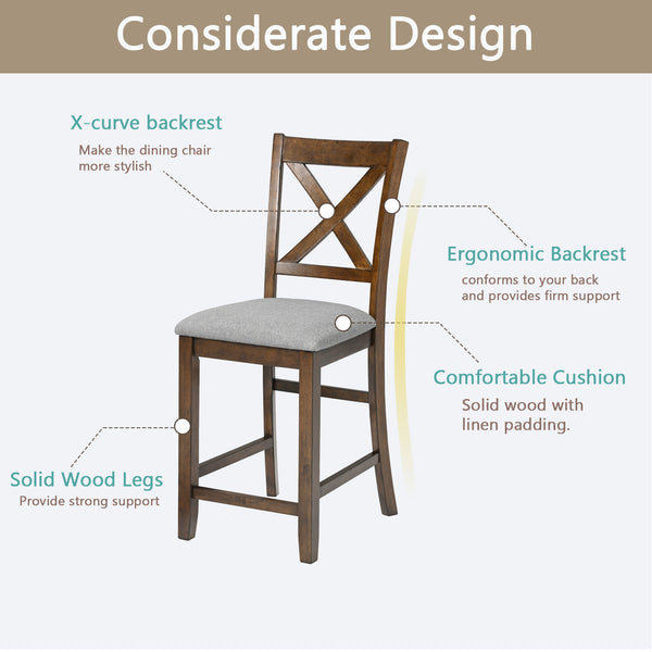 English Elm Counter Height Chairs Set Of 4 - Stylish Barstools With Padded Seats For Dining Room & Kitchen W1998126383