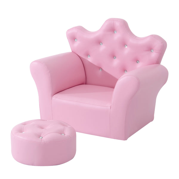 English Elm Kids Sofa Set - Enchanting Upholstered Armchair With Footstool For Toddlers, Pink Princess Design W2225P155607
