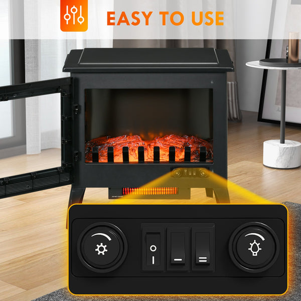 English Elm 24" Electric Fireplace Stove with Realistic Flame & Log Ember Bed, 1000/1500W Heater, Cozy Safety Features W2225P155580