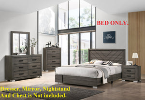English Elm Contemporary Chic Grey Finish Queen Bed with Sculpted Headboard, Modern Designer Frame for Stylish Bedrooms Gray 35 L x 7 W x 67 H B011P155467