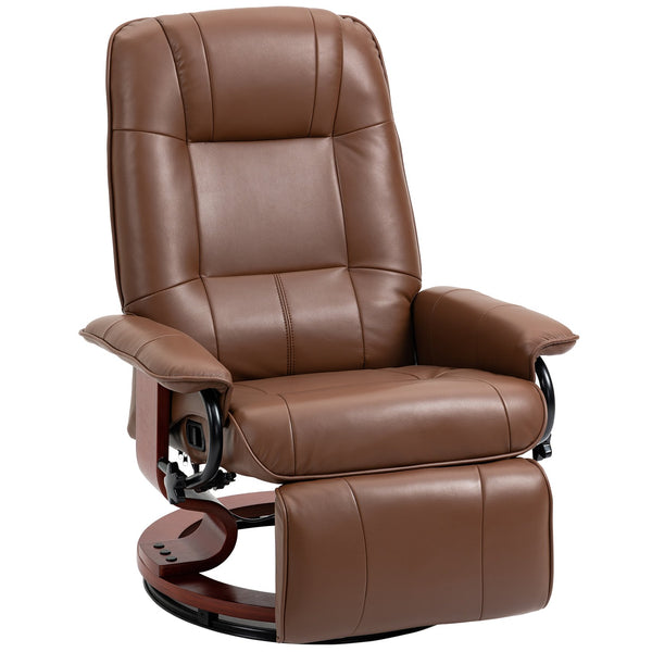 English Elm Faux PU Leather Recliner Chair with Swivel Wood Base, Manual 145° Recline and Padded Footrest Brown W2225P155584