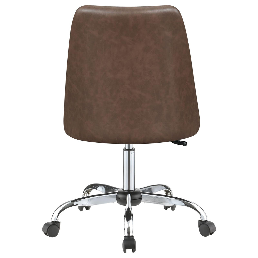 English Elm Brown Leatherette Office Chair with Diamond Stitching, Chrome Base, Adjustable Height & Casters for Comfort and Productivity B062P153793