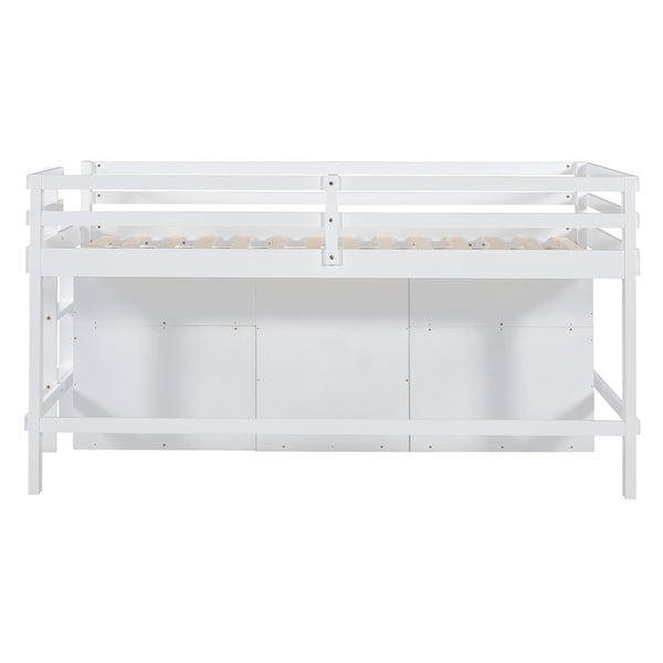 English Elm Twin Loft Bed with 4 Drawers Open Shelving and Cabinet for Kids Bedroom Storage White LT000762AAK