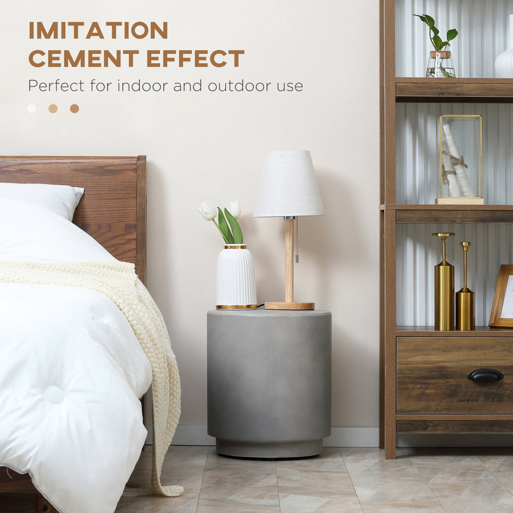 English Elm Round Concrete Side Table with Adjustable Feet, Lightweight Weatherproof Accent for Indoor/Outdoor Decor W2225P155591