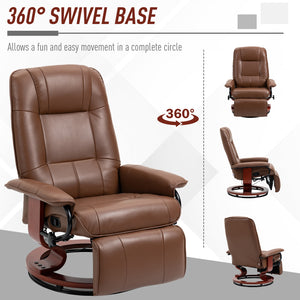 English Elm Faux PU Leather Recliner Chair with Swivel Wood Base, Manual 145° Recline and Padded Footrest Brown W2225P155584
