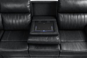 English Elm Modern Aviator Recliner Sectional Sofa with Bluetooth Speakers, Touchpad Control, Wireless Charging and LED Ambience Black B009S01292