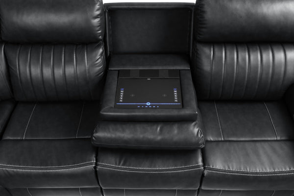 English Elm Modern Aviator Recliner Sectional Sofa with Bluetooth Speakers, Touchpad Control, Wireless Charging and LED Ambience Black B009S01292