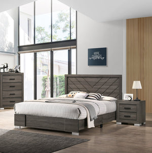 English Elm Contemporary Chic Grey Finish Queen Bed with Sculpted Headboard, Modern Designer Frame for Stylish Bedrooms Gray 35 L x 7 W x 67 H B011P155467