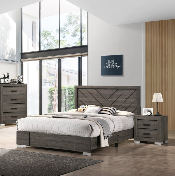 English Elm Contemporary Chic Grey Finish Queen Bed with Sculpted Headboard, Modern Designer Frame for Stylish Bedrooms Gray 35 L x 7 W x 67 H B011P155467