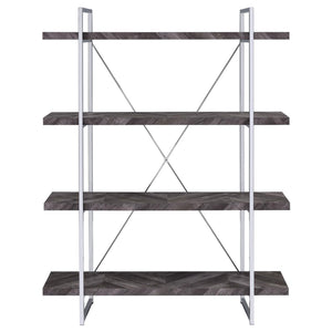 English Elm Rustic Grey Herringbone Bookcase with Industrial Metal Frame, 4 Full-Length Shelves, Stylish Storage B062P153825