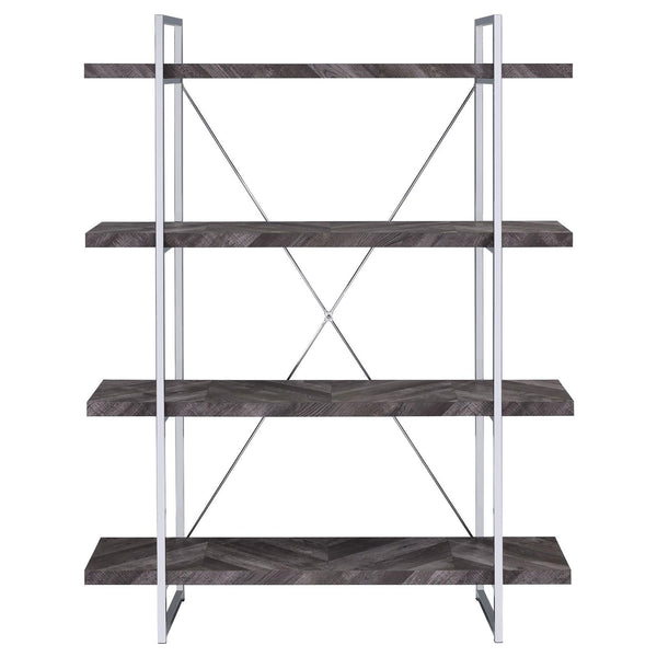English Elm Rustic Grey Herringbone Bookcase with Industrial Metal Frame, 4 Full-Length Shelves, Stylish Storage B062P153825