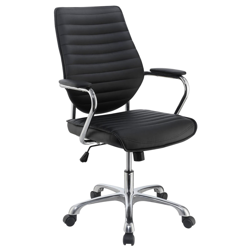 English Elm Black Height Adjustable Swivel Office Chair – Sleek Chrome Accents, Ergonomic Comfort & Modern Style B062P153797