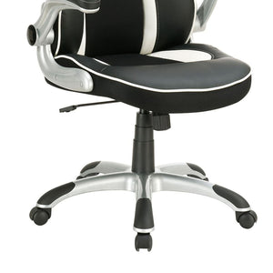 English Elm Black Black and White Faux Leather Office Chair with Silver Base, Adjustable Swivel Tilt Comfort B062P153809