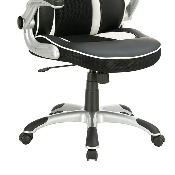 English Elm Black Black and White Faux Leather Office Chair with Silver Base, Adjustable Swivel Tilt Comfort B062P153809