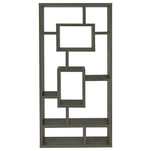 English Elm Weathered Geometric 10-Shelf Open-Back Bookcase with Mixed White Cappuccino Finish, 70.75" H B062P153821