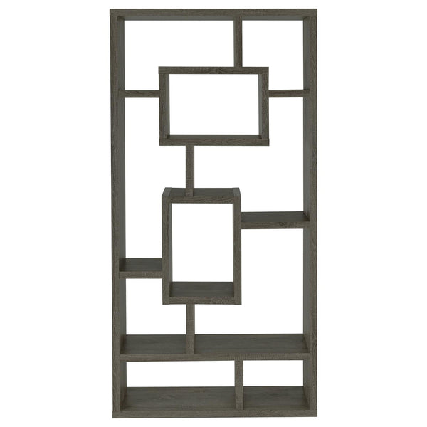 English Elm Weathered Geometric 10-Shelf Open-Back Bookcase with Mixed White Cappuccino Finish, 70.75" H B062P153821
