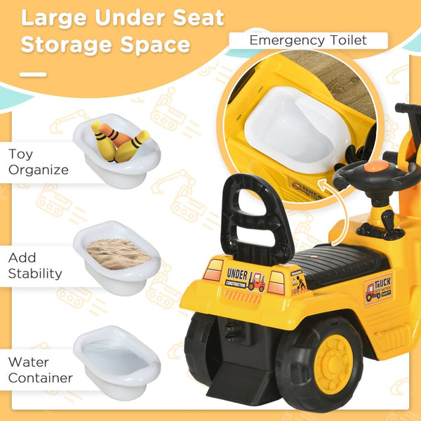 English Elm Ride on Excavator Toddler Scoot Toy with Bucket Horn and Under Seat Storage W2225P155628