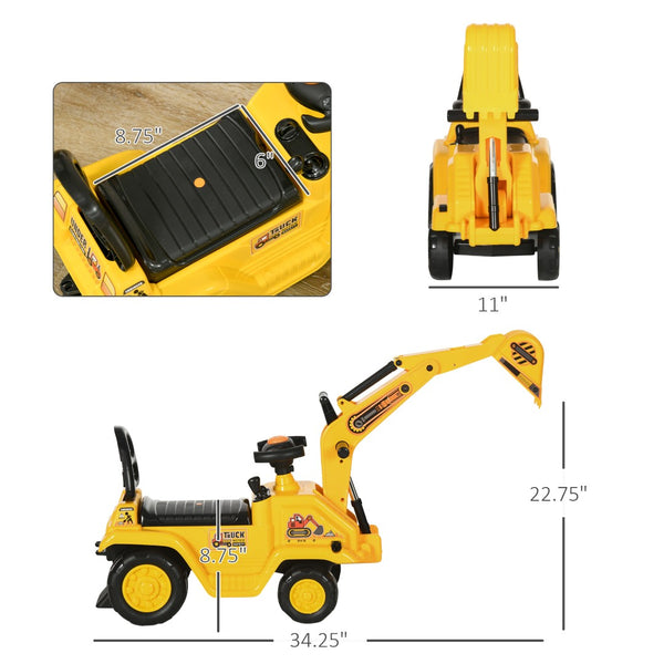 English Elm Ride on Excavator Toddler Scoot Toy with Bucket Horn and Under Seat Storage W2225P155628