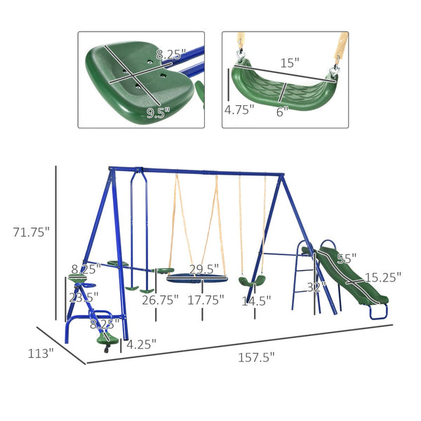 English Elm 616 Lbs Steel A-frame Backyard Playset with Saucer Swing Slide Seesaw and Glider W2225P155612