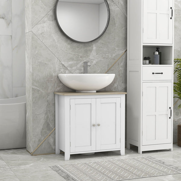 English Elm Kleankin Compact Pedestal Sink Storage Cabinet With Adjustable Shelf – Stylish White Bathroom Vanity W2225P155581