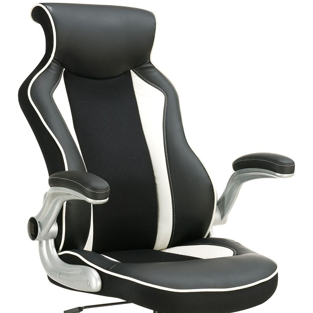 English Elm Black Black and White Faux Leather Office Chair with Silver Base, Adjustable Swivel Tilt Comfort B062P153809