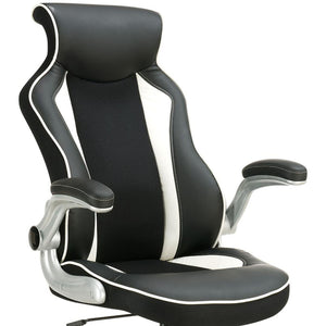English Elm Black Black and White Faux Leather Office Chair with Silver Base, Adjustable Swivel Tilt Comfort B062P153809