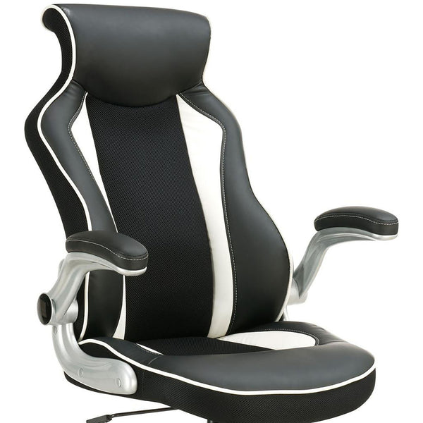 English Elm Black Black and White Faux Leather Office Chair with Silver Base, Adjustable Swivel Tilt Comfort B062P153809