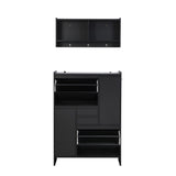 English Elm Multi-Functional Tipping Bucket Shoe Cabinet With Wall Cabinet, Space-Saving Design Foyer Cabinet With 2 Flip Drawers, Versatile Side Cabinet For Hallway, Black