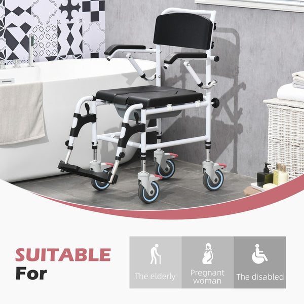 English Elm Accessibility Rolling Shower Commode Chair Aluminum Frame Waterproof Pu Padded Seat W2225P155599