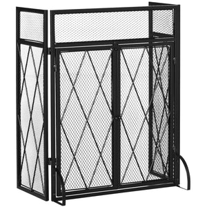 English Elm 3-Panel Folding Fireplace Screen with Double Doors — Heavy-Duty Steel Spark Guard 47.25"x31" Black W2225P155588