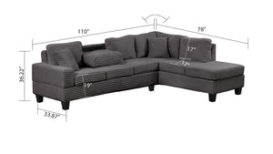 English Elm Modern Corduroy Sectional Sofa with Storage Ottoman, Drop-Down Tray, Plush Pillows, Wood Frame Elegance Gray B009S01290