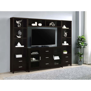 English Elm Cappuccino Modern Media Tower with 4 Open Shelves, 2 Drawers & Silver Pulls — Tall 76" Storage Unit B062P153829